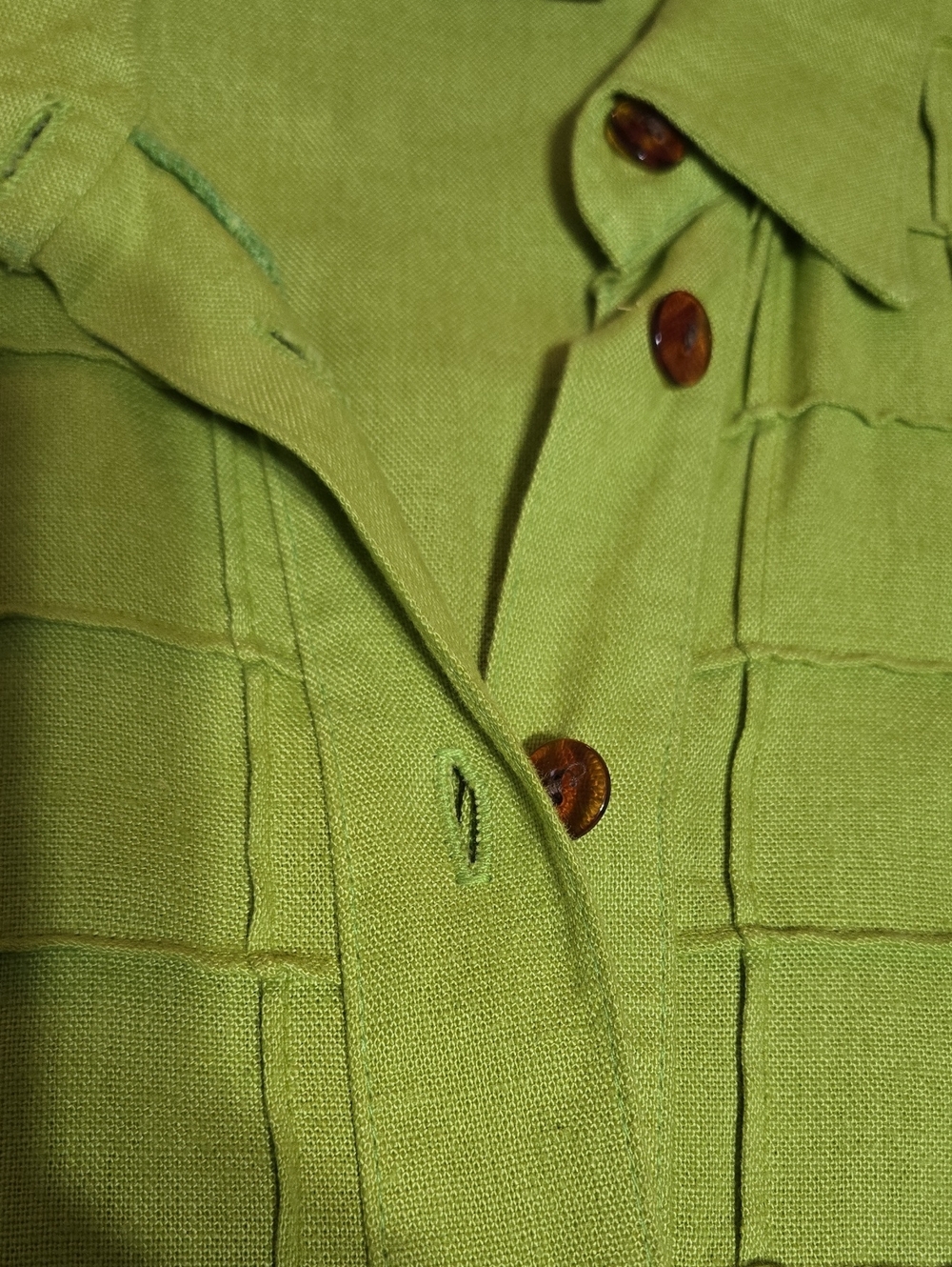 Misty Lane Lime Short-Sleeve Button-Front Maxi Linen Blend Pintuck Dress, Sz: 10 - Picture 4 of 16